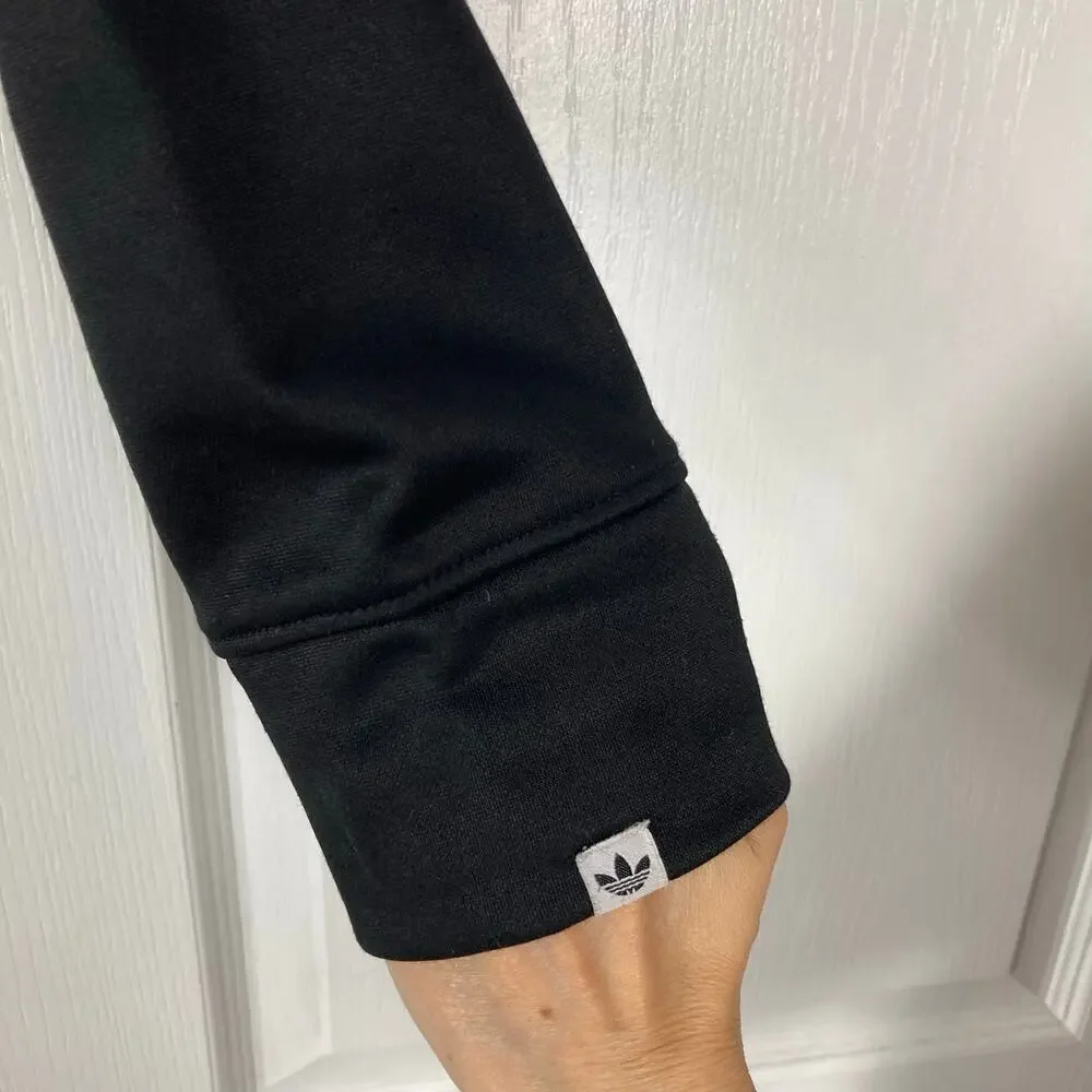 Adidas Black Track Jacket Men L Full-Zip White-Logo Stripe Hoodie Drawstring
